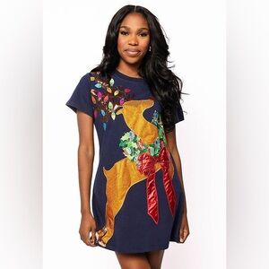 Queen of sparkles Xs Festive Reindeer navy NWT